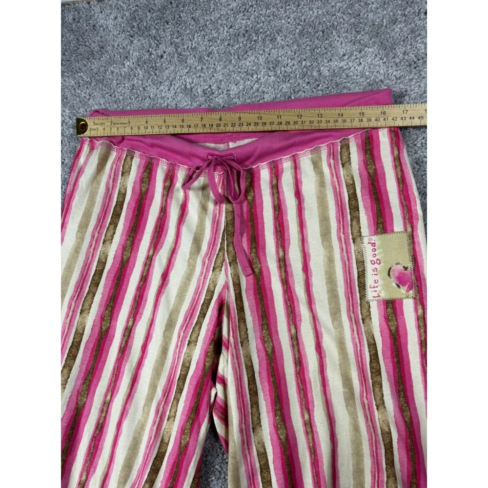 Life is Good Womens Pink Tan Striped Cotton Pajama Lounge Pants Size M